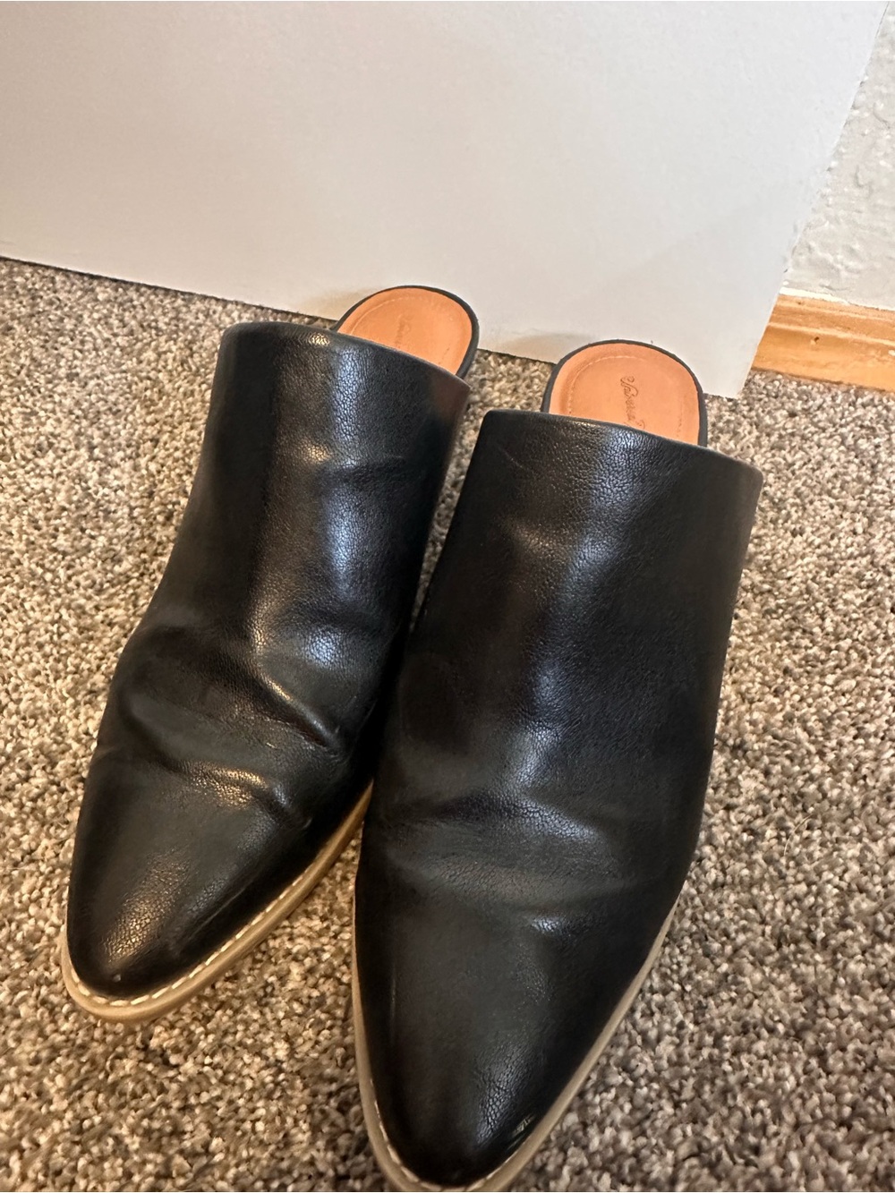 Black Leather Slip-On Mules
